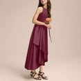 thumbnail image 4 of Girl's Satin Gowns, Long Flowy Dresses Asymmetrical Ruffles Hem, Sleveless Party Performance Gowns A-Line Maxi Dresses Child Formal Dresses Orange 14-15Y, 4 of 5