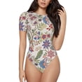 thumbnail image 1 of Fotbe Paisley Flowers Body de Mujer con Cuello Redondo y Mangas Cortas, Sin Mangas Ajustado, Suave, Cómodo y Básico-Small, 1 of 7
