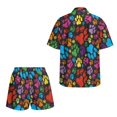 thumbnail image 5 of FKELYI Women's 2 Piece Set Short Sleeve Shirt & Shorts with Elastic Waist Summer Beachwear Colorful Dog Paw Print Soft Vacation Outfits Open Front Top Lounge Set, XL, 5 of 7