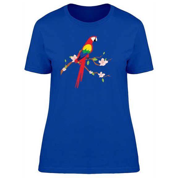 Colorful Macaw On Sakura Branch T-Shirt Women -Image by Shutterstock, Female Medium