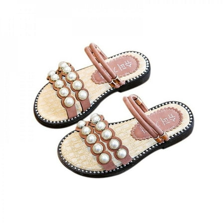 

Clearance Summer Baby Girls Shoes Toddler Infant Kids Pearl Crystal Single Princess Roman Shoes Indoor Outdoor Beach Sandals for Children