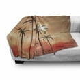 thumbnail image 3 of Tropical Soft Flannel Fleece Throw Blanket, Palm Trees with Dramatic Hazy Sky Clouds and Gulls Exotic Display Art, Cozy Plush for Indoor and Outdoor Use, 70" x 90", Coral Salmon Brown, by Ambesonne, 3 of 6
