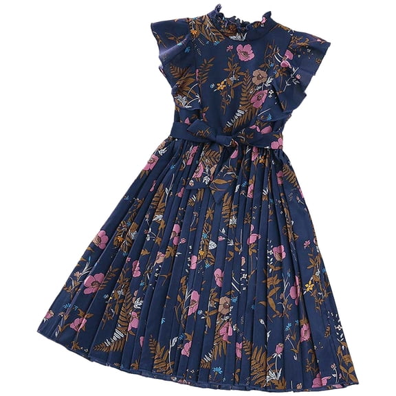 EnJoCho Kids Clothes Girls Vintage Print Flying Sleeves Pleated Princess Dress Girls Dresses Little Children Girl Summer Trendy Dress Outfits Cute Dresses 11-12Years