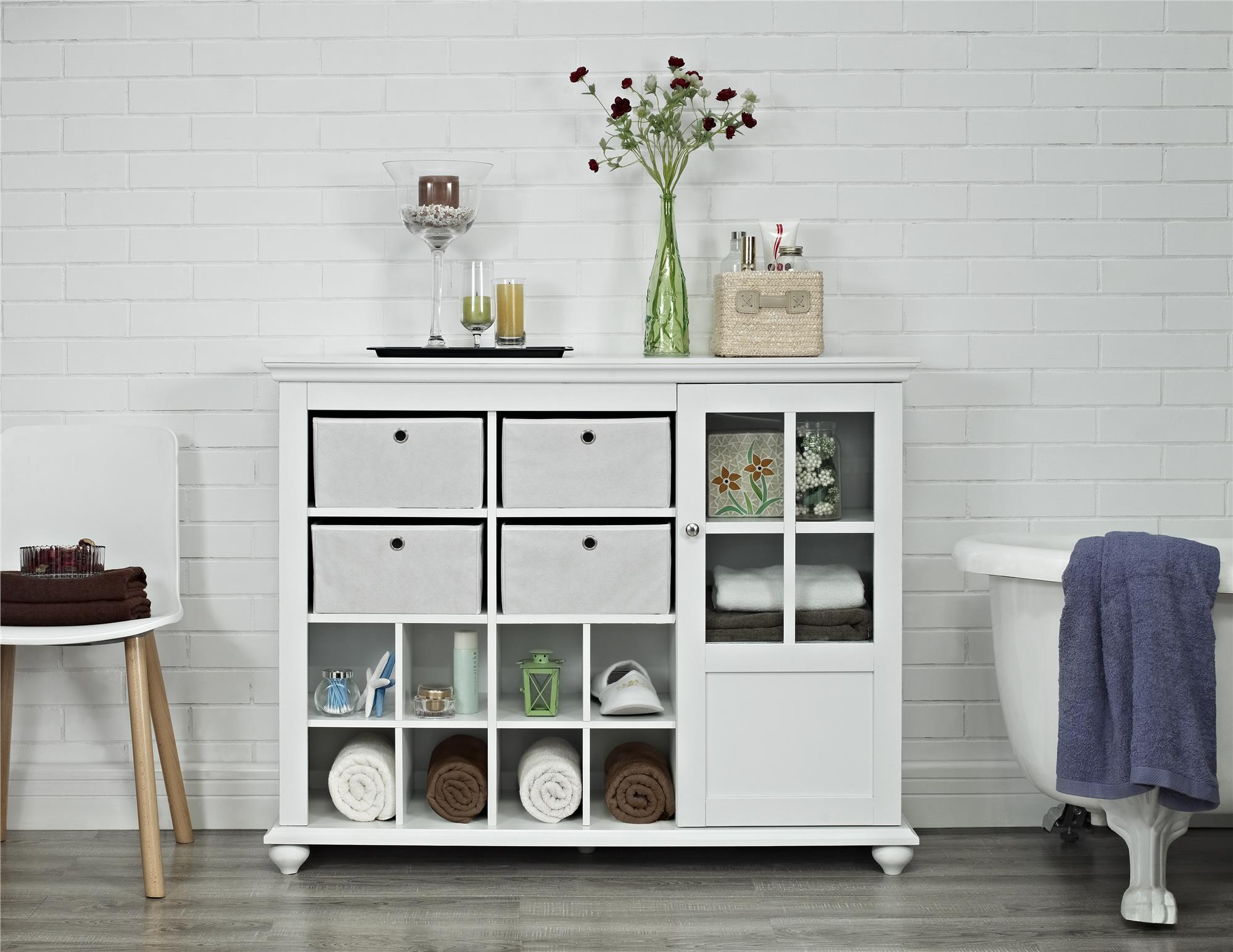 Altra Furniture Reese Park Storage with 4 Fabric Bins and Glass