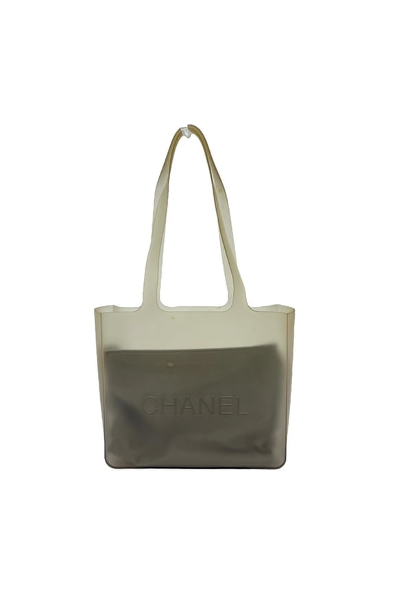 Pre-Owned CHANEL logo tote bag, shoulder rubber, women's, gray (Fair)