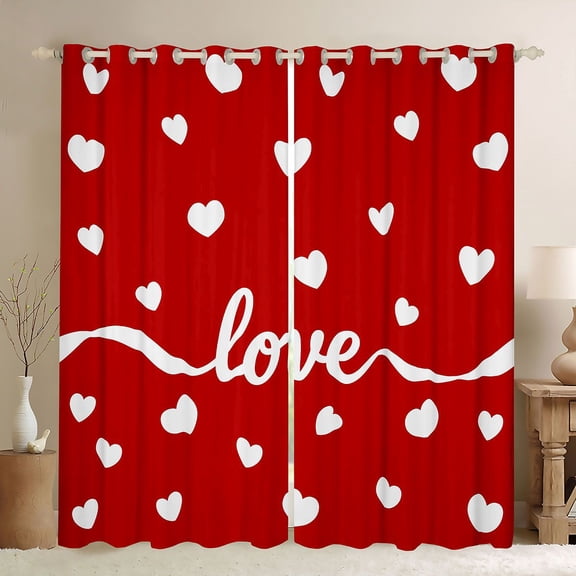 jejeloiu Happy Valentins'S Day Black Out Curtains,Cartoon Heart Print Curtains Pack of 2 (42x63 Each),Red White Bedroom Curtains For Girls,Super Cozy Room Decor
