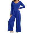 thumbnail image 2 of Bloomae One Piece Jumpsuits for Women Dressy Casual Long Sleeve Crewneck Basic Solid Color Elastic High Waist Wide Leg Romper Overalls Fall Outfits 2026, 2 of 8