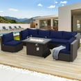 thumbnail image 3 of RADIATA 7-Piece Patio Furniture Set with Fire Pit Table, Outdoor Sectional with Fire Pit Table, Patio Couch Set with Fire Pit Table, Patio Furniture Set Outdoor Sectionals,Espresso/Navy, 3 of 11