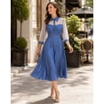 thumbnail image 3 of Women's Vintage See Through Denim Maxi Dress Turndown Collar Lantern Sleeve Tulle Dress with Pockets, 3 of 6