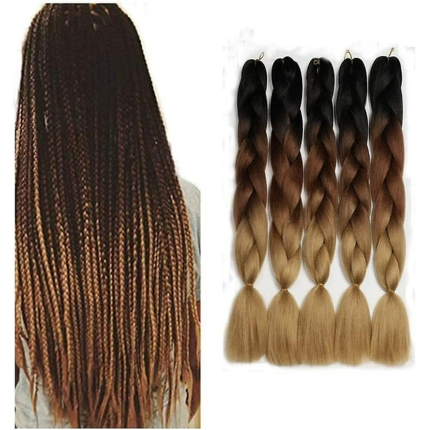 Trenza para cabello, trenza Kanekalon de 24" para cabello africano de tamaño grande, paquete de 5 trenzas adicionales, extensiones de cabello de fibra sintética para trenzas con gancho