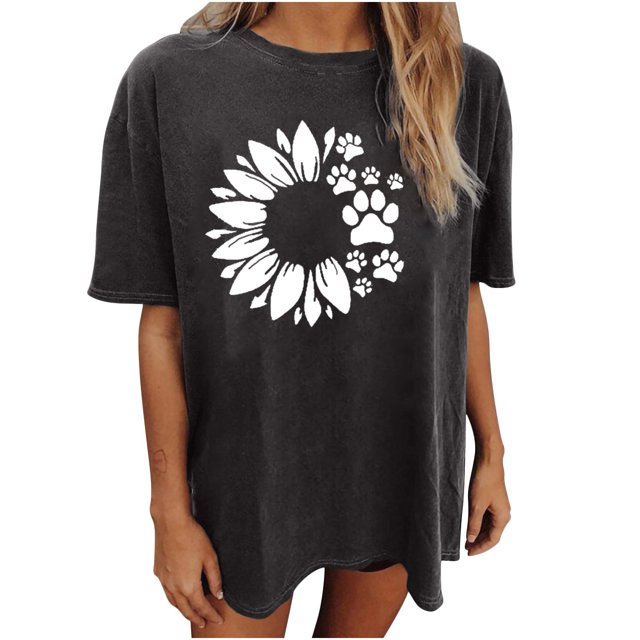 Lenago Hauts d'Été Grande Taille pour Femmes Mode Imprimée Col Rond Manches Courtes T-shirt Blouse Ample Tenues du 4 Juillet pour Femmes