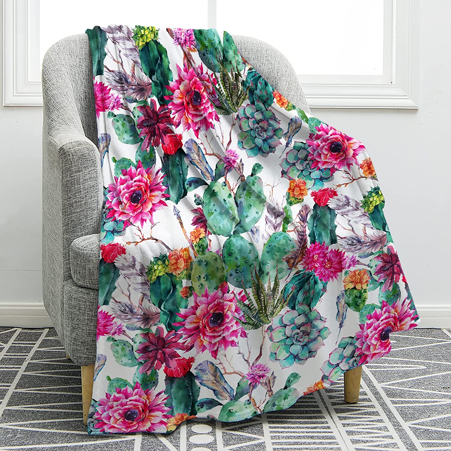 GDAKE Cactus Gifts Blanket, Double Sided Print Cactus Decor Blankets