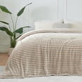 thumbnail image 1 of Biwat-Super Soft King Blanket Linen Premium Silky Flannel Fleece 3D Ribbed Jacquard Lightweight Bed Blanket All Season Use (Linen Ribbed, King(90"x110")), 1 of 4