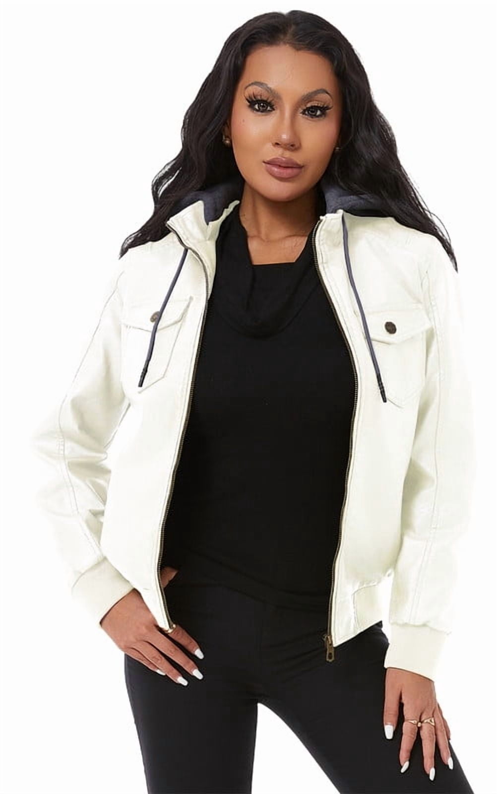 KVE Women's Faux Leather Jacket Waterproof Motorcycle Bomber Jacket Vintage PU Moto Biker Coat Beige Medium