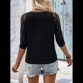 thumbnail image 4 of Blusa Tipo Túnica Holgada Informal de Verano con Mangas 3/4 de Encaje y Cuello en V para Mujer 2025 Negro XL, 4 of 8