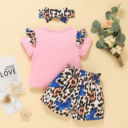 

Aayomet Girls Short Sleeve Leopard Hearts Printed Ruffles Romper Bodysuits Headbands Set Leopard Print Baby Birth Pink 0-6 Months
