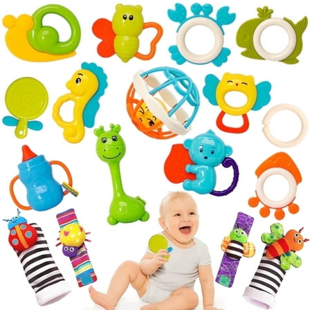 Baby Toys, 17 Pcs Baby Rattles Toys Teething Toys for Babies 12-18 Months, Early Development Learning Toy Newborn Toy Baby Boy Girl Birthday Gifts
