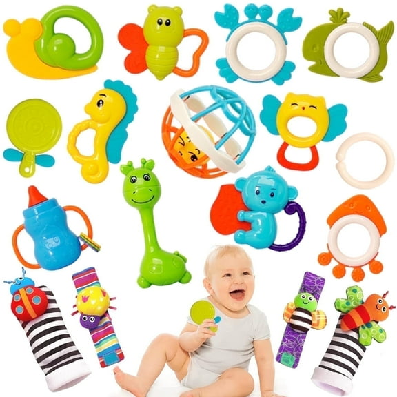 Baby Toys, 17 Pcs Baby Rattles Toys Teething Toys for Babies 12-18 Months, Early Development Learning Toy Newborn Toy Baby Boy Girl Birthday Gifts
