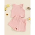 thumbnail image 4 of Nygoyerh Toddler Little Girls Summer Ribbed Outfits One Shoulder Double Straps Sleeveless Tank Tops with Drawstring Shorts 2Pcs Kids Solid Color Short Pants Sets 6M-4T, 4 of 8