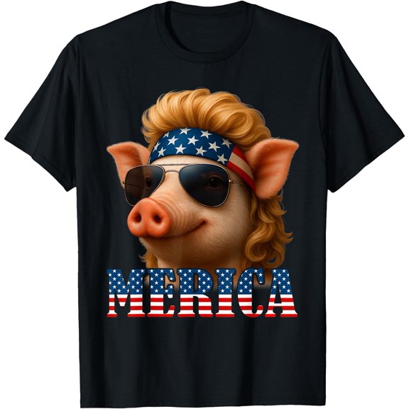 Funny Pig American Flag Farmer Independence Day 4Th Of July T-Shirt , Vintage T-Shirt