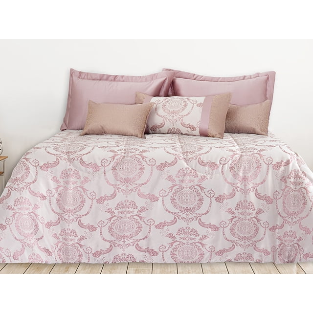 Edrecolcha Málaga King Size Dormireal Rosa Damasco Jacquard Brocado Capitonada Hecha en México