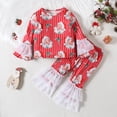 thumbnail image 2 of TAIAOJING Toddler Baby Football Outfits Girls Christmas Long Sleeve Striped Santa Prints Tops Lace Bell Bottoms Pants Outfit 2-3 Years, 2 of 6