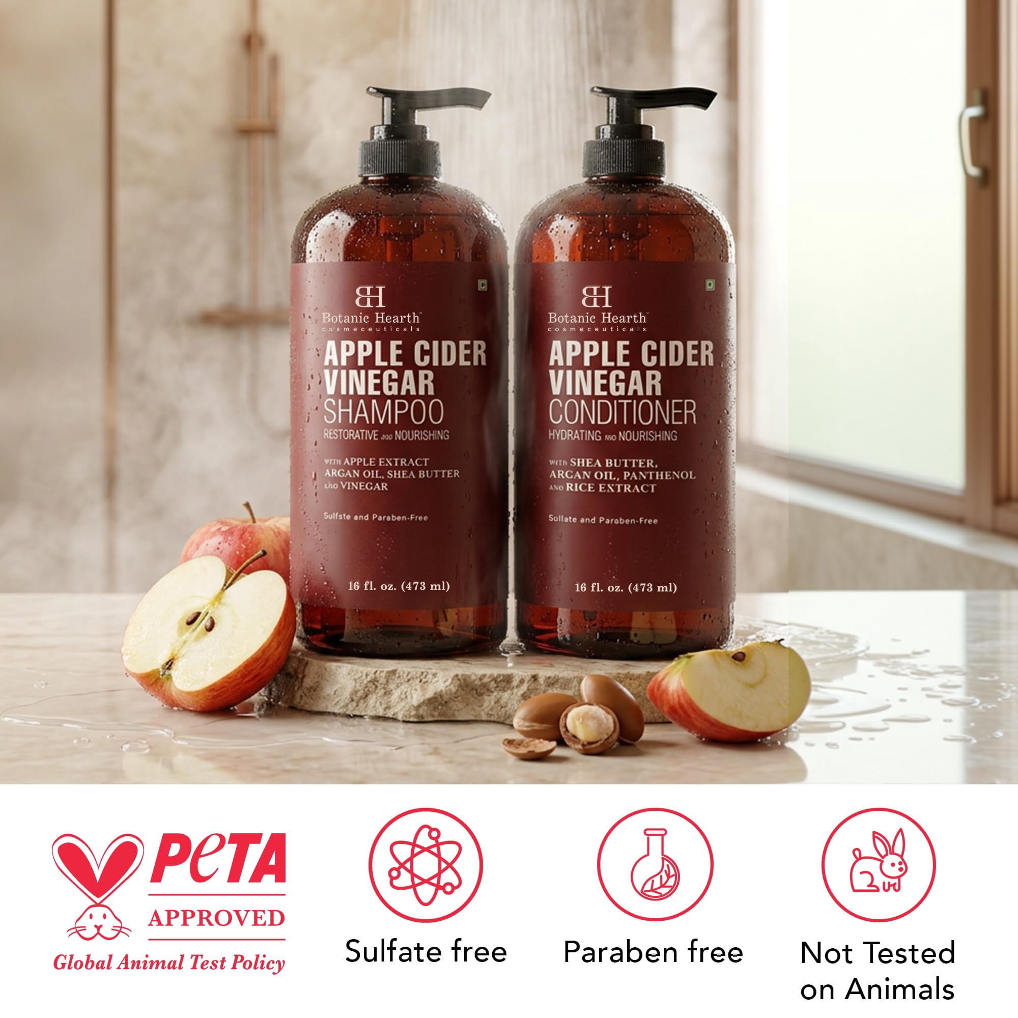 Botanic Hearth Apple Cider Vinegar Shampoo and Conditioner Set | Helps Dry Itchy Scalp, Dandruff, Frizz and Hair Loss | Color Safe, Sulfate Free Shampoo | All Hair Types, Men and Women, 16 fl oz each