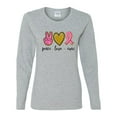 thumbnail image 3 of Peace Love Breast Cancer Awareness Breast Cancer Awareness Womens Graphic Long Sleeve T-Shirt, Heather Grey, Medium, 3 of 5