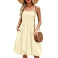 thumbnail image 2 of QingYiHua Womens Summer Smocked Sun Dress with Pockets 2025 Trendy Sleeveless Spaghetti Strap Boho Beach Casual Midi Bubble Dresses Beach Vacation,Beige, 2 of 9
