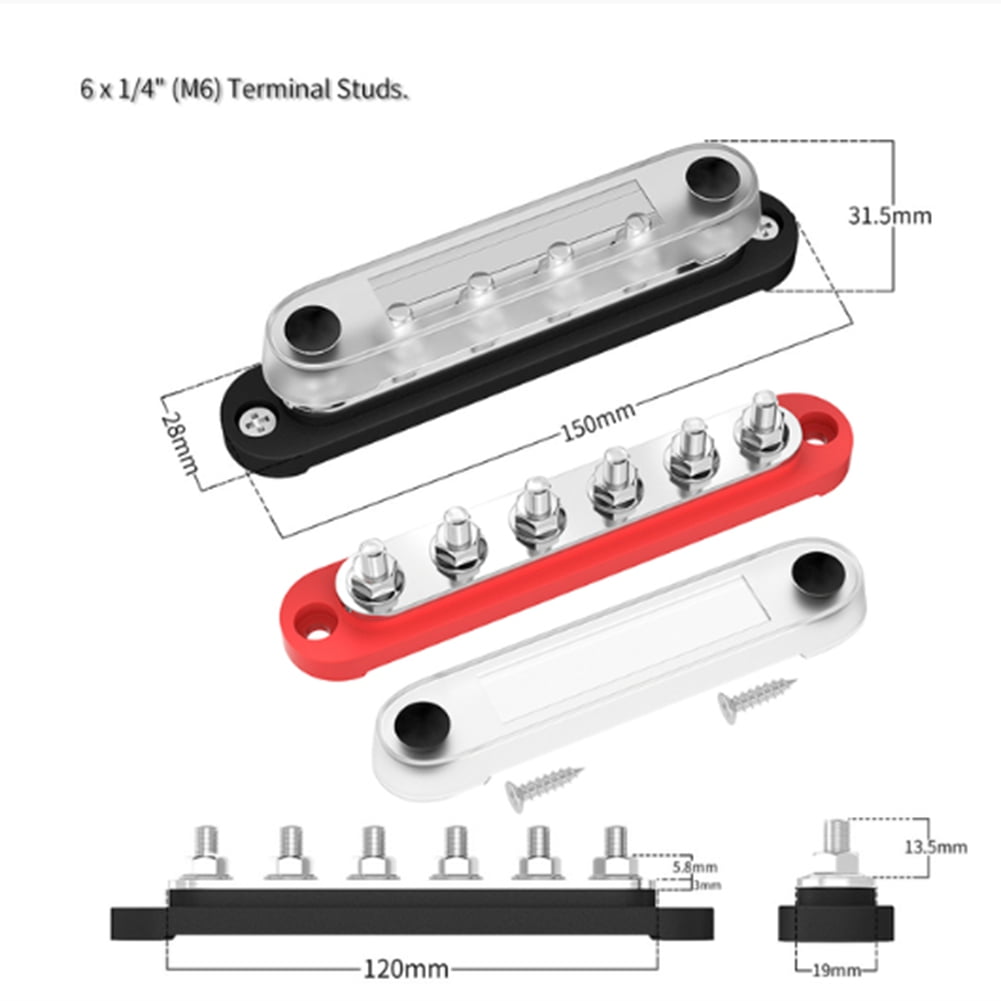 Car Terminal Block Negative Bus Bar 12V Distribution Block M6 Termianl