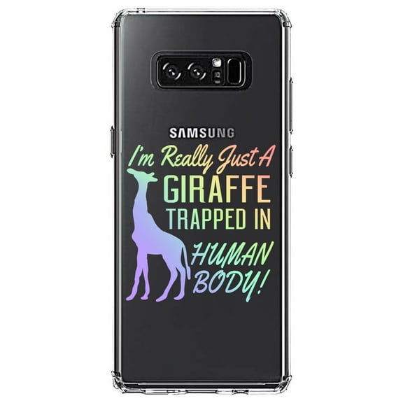 DistinctInk Clear Shockproof Hybrid Case for Samsung Galaxy Note 8 - TPU Bumper Acrylic Back Tempered Glass Screen Protector - Just a Giraffe Trapped in a Human Body