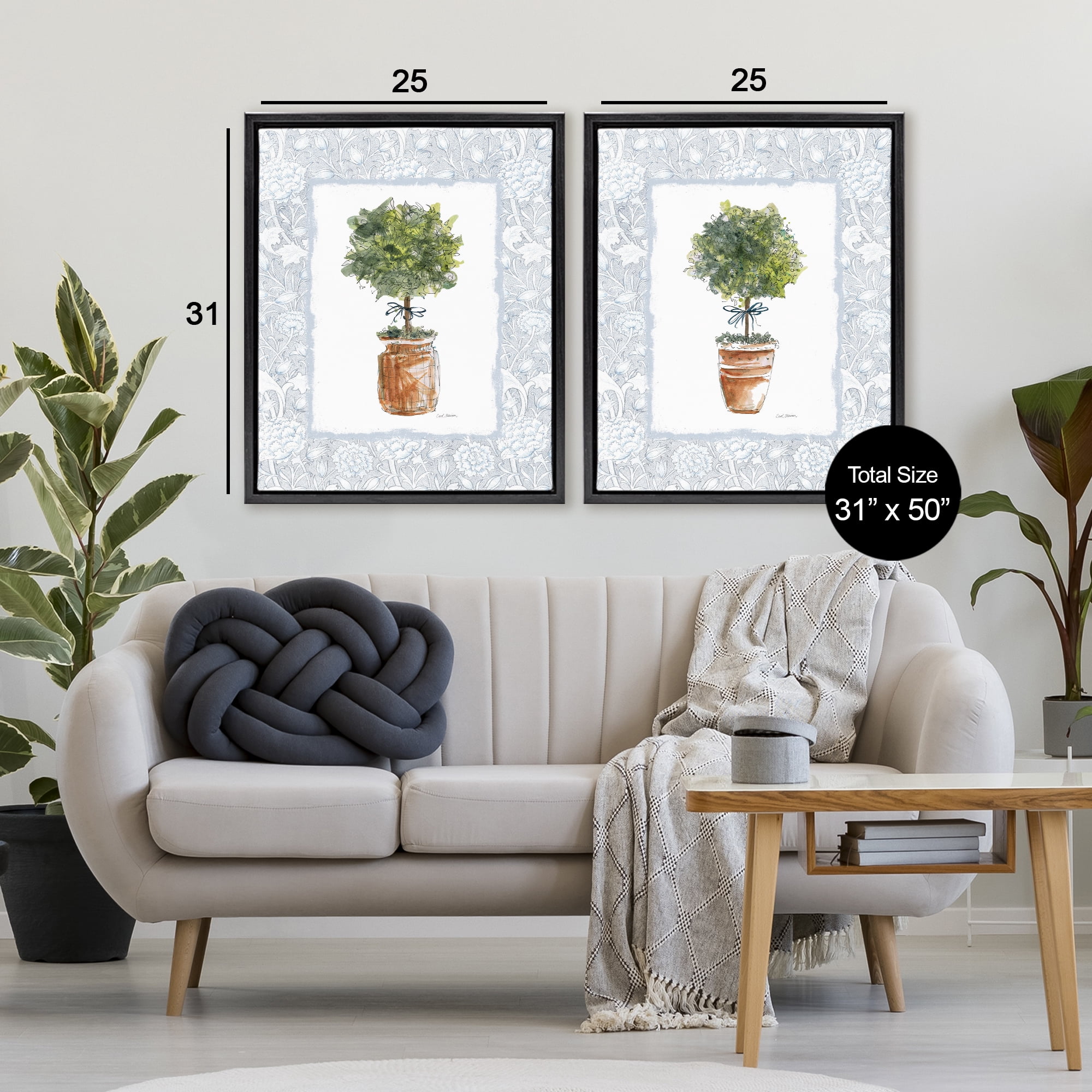 Stupell Industries Potted Topiary Plants 2 Piece Black Framed Floater Canvas Set, design by Carol Robinson