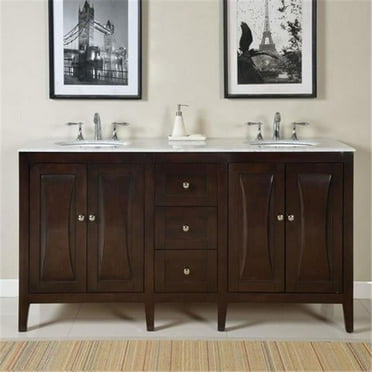 Silkroad Exclusive  68-inch Carrara White Marble Stone Top Bathroom Double Sink Vanity