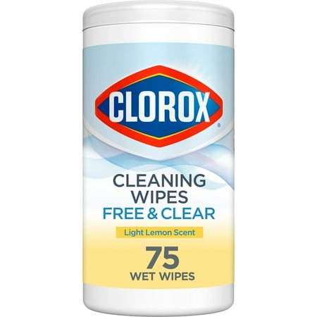 Clorox Free & Clear Compostable Cleaning Wipes, All Purpose Wipes, Light Lemon Scent, 75 Count
