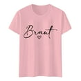 thumbnail image 4 of MIXUE Womens Tops Summer Letter Print Round Neck Short Sleeve Slim Fit Fashion Casual Tunic Shirts For Women Tee Shirts Outwear,Pink,L, 4 of 4