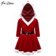 thumbnail image 2 of Disfraz de Papá Noel para niñas, disfraz de Cosplay de Navidad, vestido de tutú con capucha de terciopelo de manga larga con cinturón para fiesta de Halloween de Año Nuevo, 2 of 5
