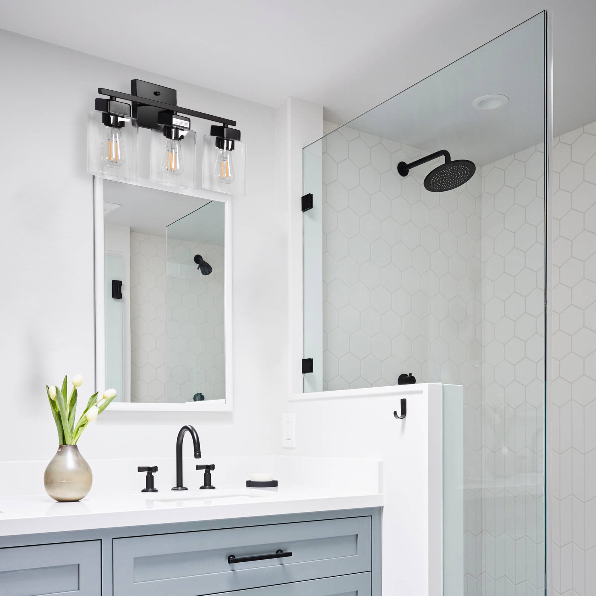 Black Bathroom Light fixtures,UL Certified 3 Lights Farmhouse Light fixtures for Bathroom Above Mirror,Matte Black Vanity Light,Modern Wall Light Fixtures, Vanity Lighting Fixtures