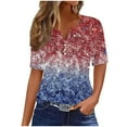 thumbnail image 2 of VKOYWKM 4th of July Henley Shirts for Women American Flag Independence Day Graphic T Shirts Casual Short Sleeve Button V Neck Red White and Blue Print Tee Tops, 2 of 5