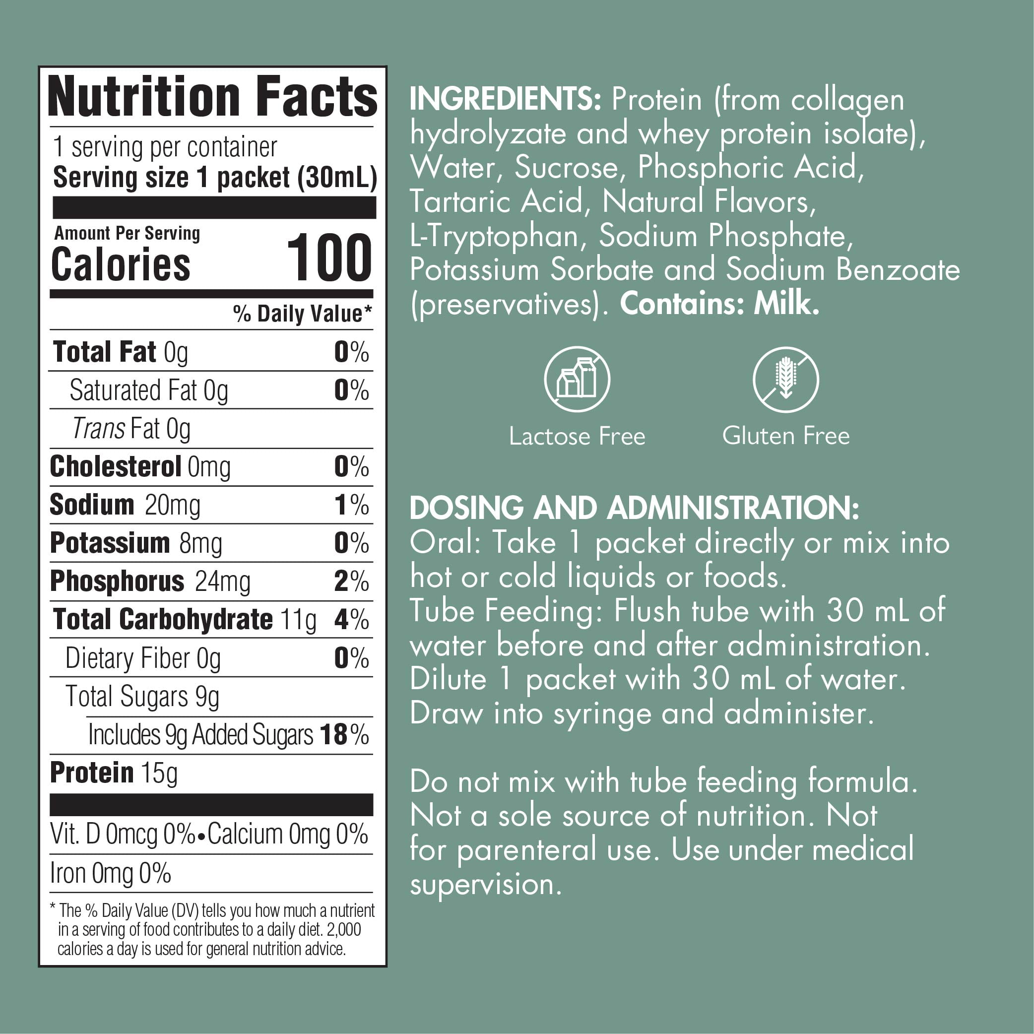 Medtrition Liquid Collagen peptides Type I, III 15 Grams Protein per oz. |Prosource Plus Neutral Packets|