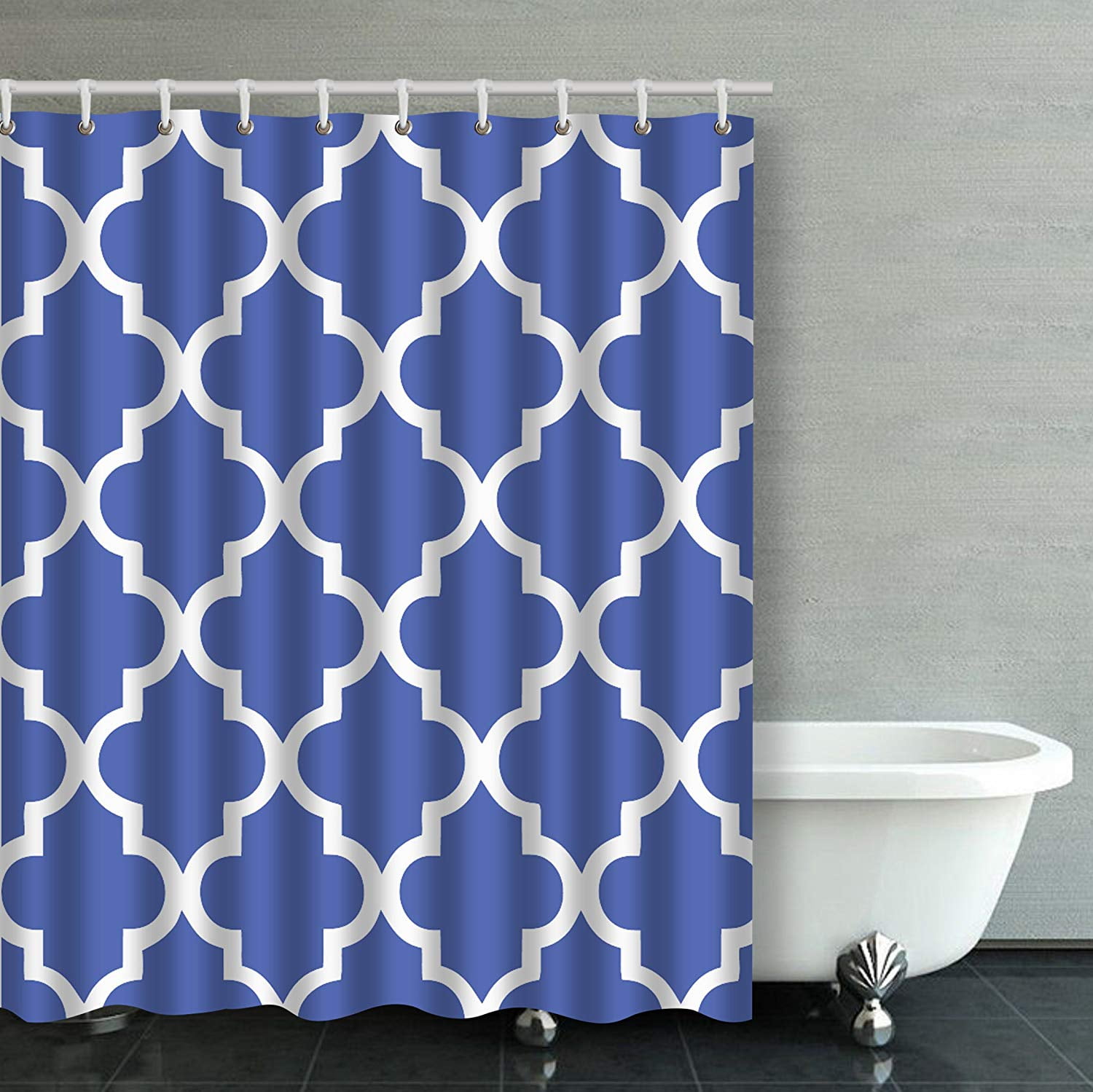 BPBOP Royal Blue Moroccan Quatrefoil Pattern Bathroom Shower Curtain