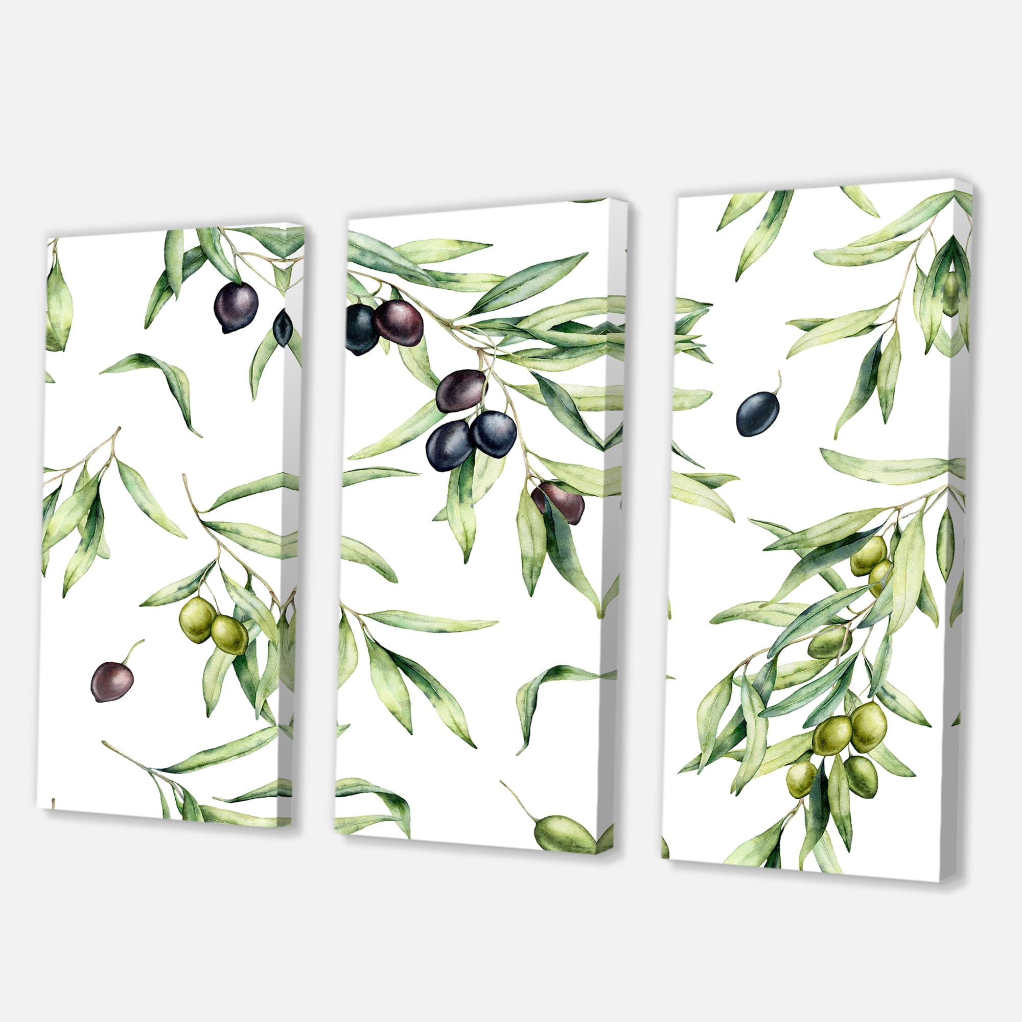 Designart ' Black and Green Olives With Olive Branches & Leaves ' Lake House Canvas Wall Art Print