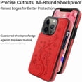 thumbnail image 6 of Dteck for iPhone 13 Pro Max Wallet Case with Card Holder, Butterfly Flower Embossed Faux Leather Kickstand Card Slots Case, Handmade Shockproof Protective Slim Soft Flip Phone Case 2021 6.7", Red, 6 of 6