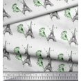 thumbnail image 2 of Soimoi White polyester Crepe Fabric Artistic Floral & Eiffel Tower Architectural Print Fabric by Yard 42 Inch Wide, 2 of 3