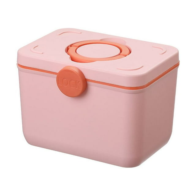 First Aid Box Plastic Storage Container Medicine Organizer Handheld First Aid Large Capacity Home Travel Emergency Kit Case Supplies Light pink