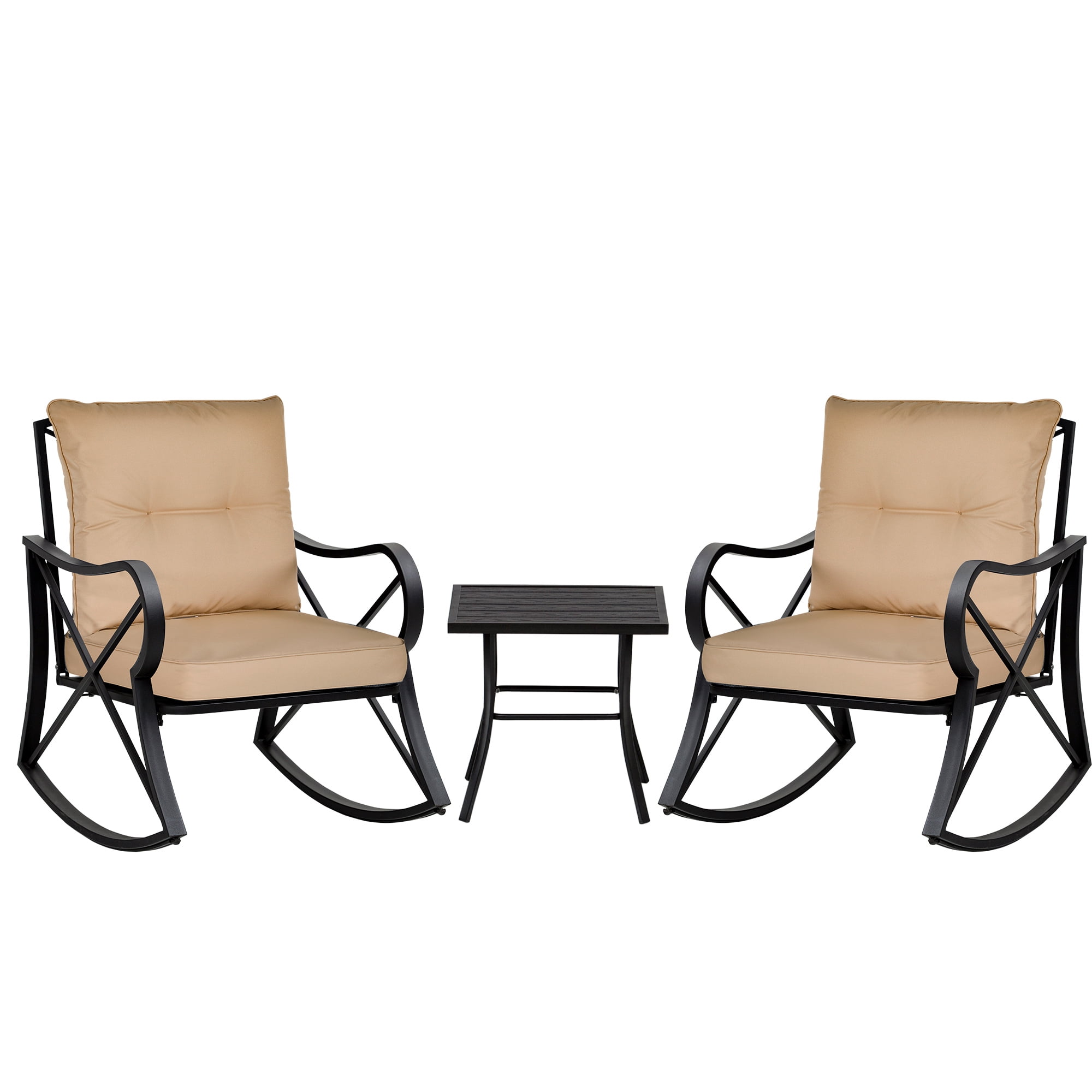 Outsunny 3Piece Outdoor Rocking Bistro Set with Curved Base, Beige