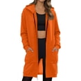 thumbnail image 3 of Long Hoodies for Women Zip Up Fleece Oversized Long Sleeve Sweatshirt Winter Warmy Hoodie Dress with Pockets Orange S, 3 of 5