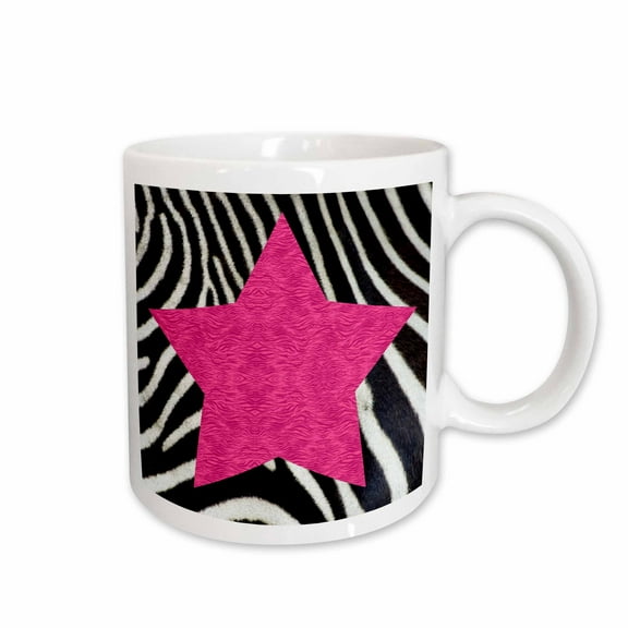 3drose, Punk Rockabilly Zebra Animal Stripe Pink Star Print, 11oz Mug