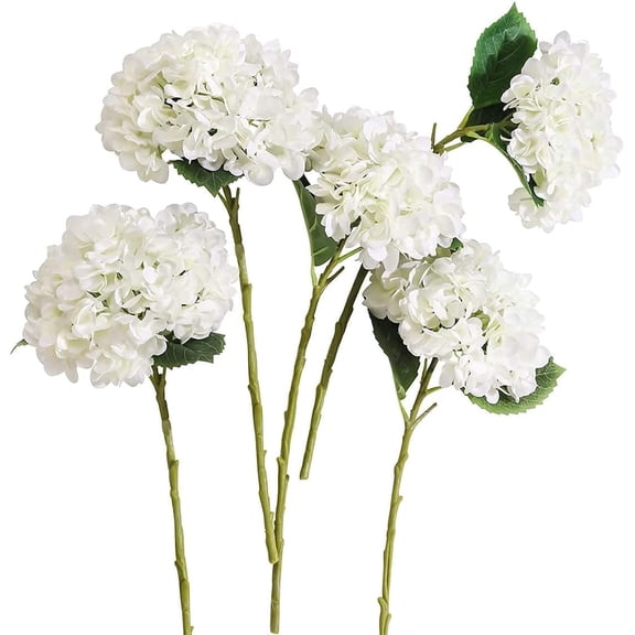 XIsaidu 5pcs White Flowers Artificial Silk Hydrangea Flowers Bouquets Hydrangea Stems for Home Table Centerpieces Wedding Party Decoration (White)