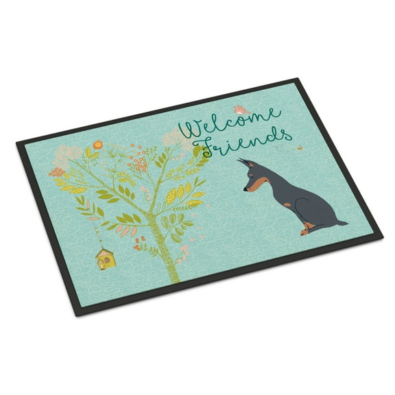 Carolines Treasures BB7586JMAT Welcome Friends Doberman Pinscher Doormat 24x36 36"L x 24"W multicolor