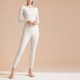 thumbnail image 2 of WZXFASHION Women's Fall Winter Solid Color Round Neck Tight Fitting Soft Comfortable High Stretch Seamless Thermal Underwear Set ThermalNnderwearSet White XXXL, 2 of 9